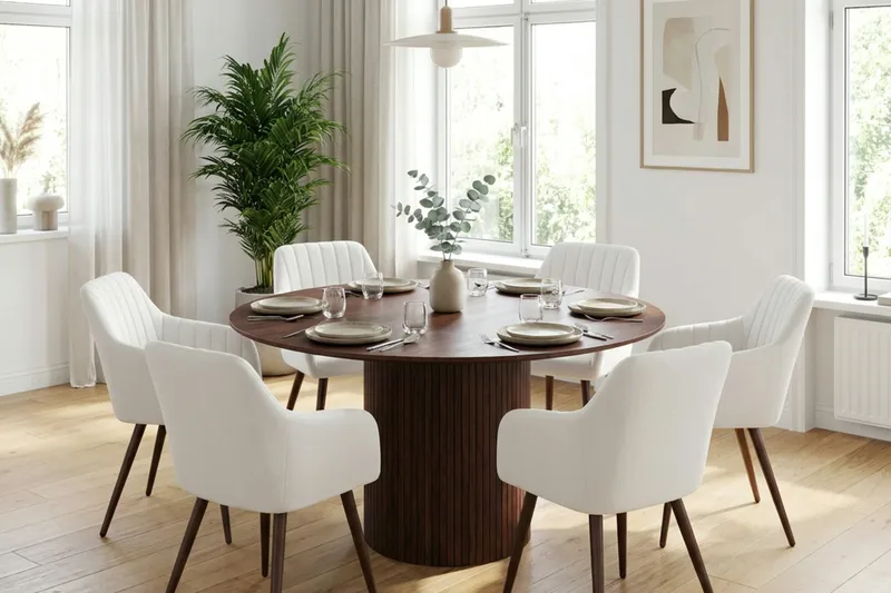 Kopparbo Matgrupp runt 130 cm Valnöt med 6 Filippa Matstolar - Valnöt - Möbler - Bord & matgrupper - Matgrupper