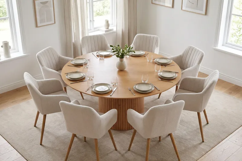Kopparbo Matgrupp runt 180 cm Ek med 8 Filippa Matstolar - Ek - Möbler - Bord & matgrupper - Matgrupper