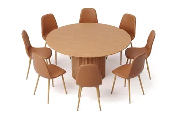 Kopparbo Matgrupp runt 180 cm Ek med 8 Nibe Matstolar - Ek - Möbler - Bord & matgrupper - Matgrupper