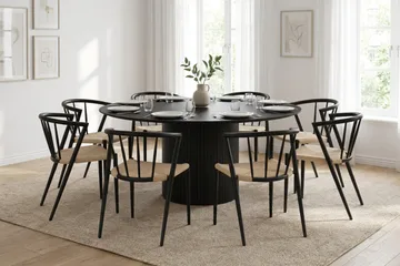 Kopparbo Matgrupp runt 180 cm Svart med 8 Winston Matstolar - Svart - Möbler - Bord & matgrupper - Matgrupper