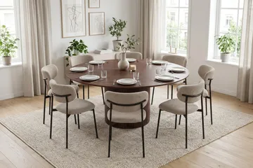Kopparbo Matgrupp runt 180 cm Valnöt med 8 Lucy Matstolar - Valnöt - Möbler - Bord & matgrupper - Matgrupper