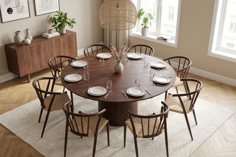 Kopparbo Matgrupp runt 180 cm Valnöt med 8 Winston Matstolar - Valnöt - Möbler - Bord & matgrupper - Matgrupper