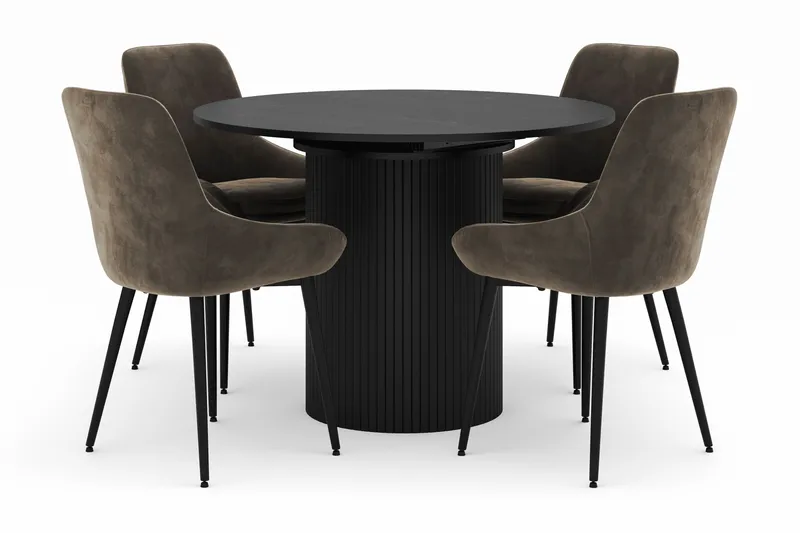 Kopparbo Rund Matgrupp 106-156cm med 4 Alsarp Matstolar, Svart