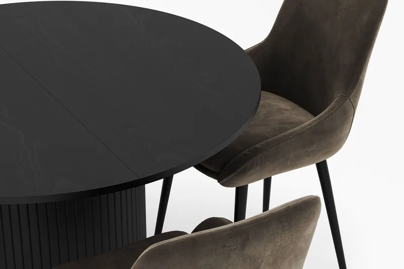 Kopparbo Rund Matgrupp 106-156cm med 4 Alsarp Matstolar - Svart - Möbler - Bord & matgrupper - Matgrupper