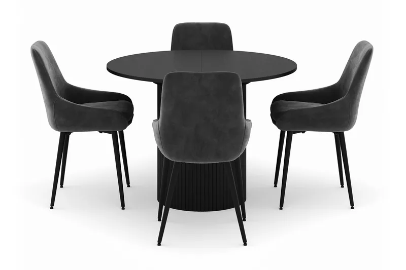 Kopparbo Rund Matgrupp 106-156cm med 4 Alsarp Matstolar - Svart - Möbler - Bord & matgrupper - Matgrupper