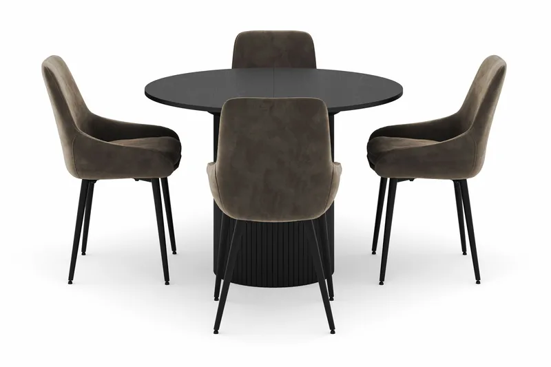 Kopparbo Rund Matgrupp 106-156cm med 4 Alsarp Matstolar - Svart - Möbler - Bord & matgrupper - Matgrupper