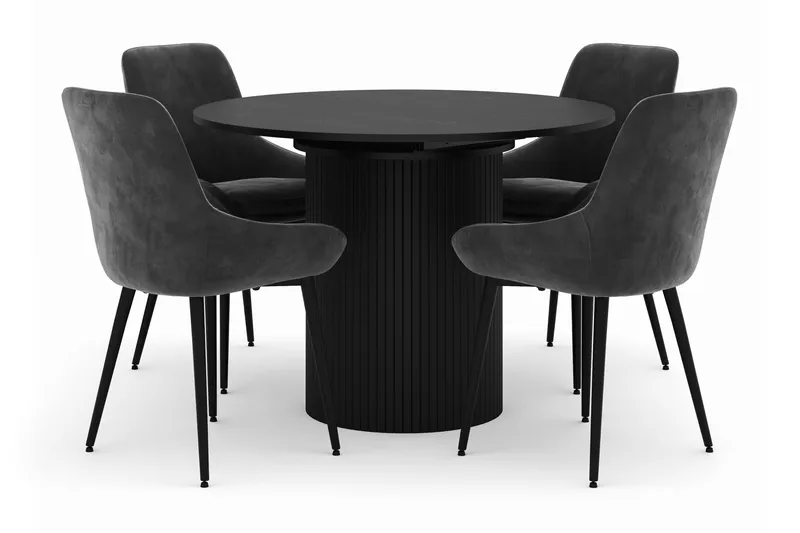 Kopparbo Rund Matgrupp 106-156cm med 4 Alsarp Matstolar, Svart