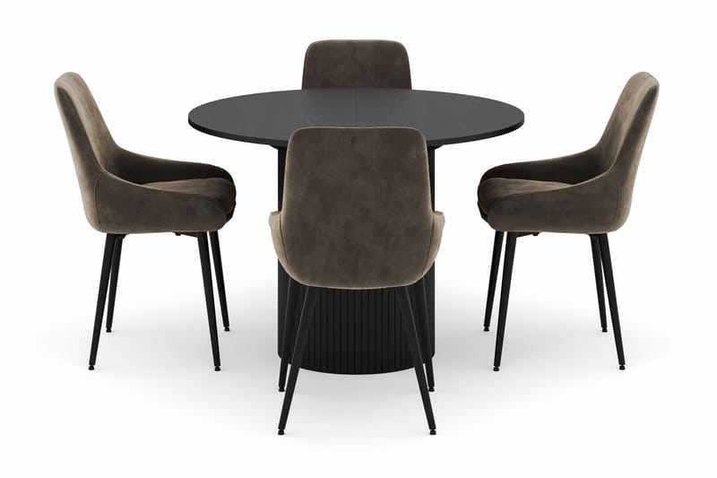 Kopparbo Rund Matgrupp 106-156cm med 4 Alsarp Matstolar - Svart - Möbler - Bord & matgrupper - Matgrupper