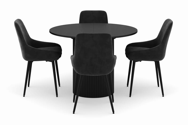 Kopparbo Rund Matgrupp 106-156cm med 4 Alsarp Matstolar - Svart - Möbler - Bord & matgrupper - Matgrupper