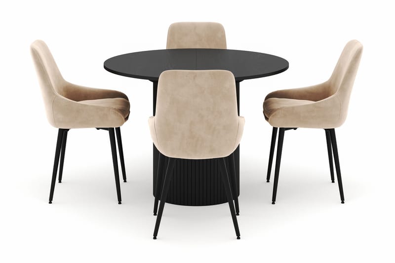 Kopparbo Rund Matgrupp 106-156cm med 4 Alsarp Matstolar - Svart - Möbler - Bord & matgrupper - Matgrupper