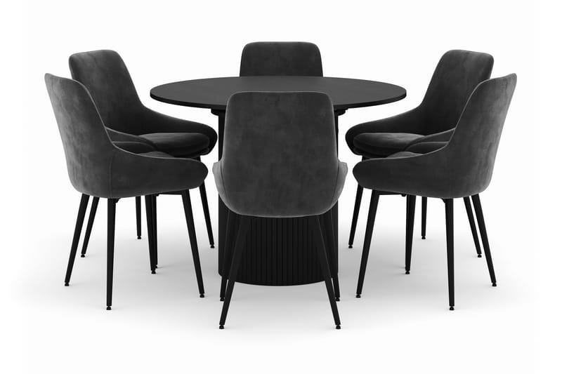 Kopparbo Rund Matgrupp 106-156cm med 6 Alsarp Matstolar - Svart - Möbler - Bord & matgrupper - Matgrupper