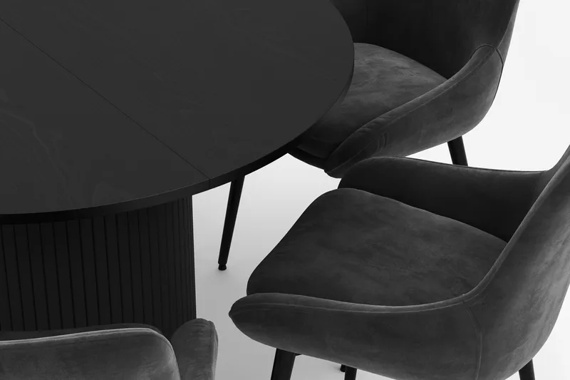 Kopparbo Rund Matgrupp 106-156cm med 6 Alsarp Matstolar - Svart - Möbler - Bord & matgrupper - Matgrupper