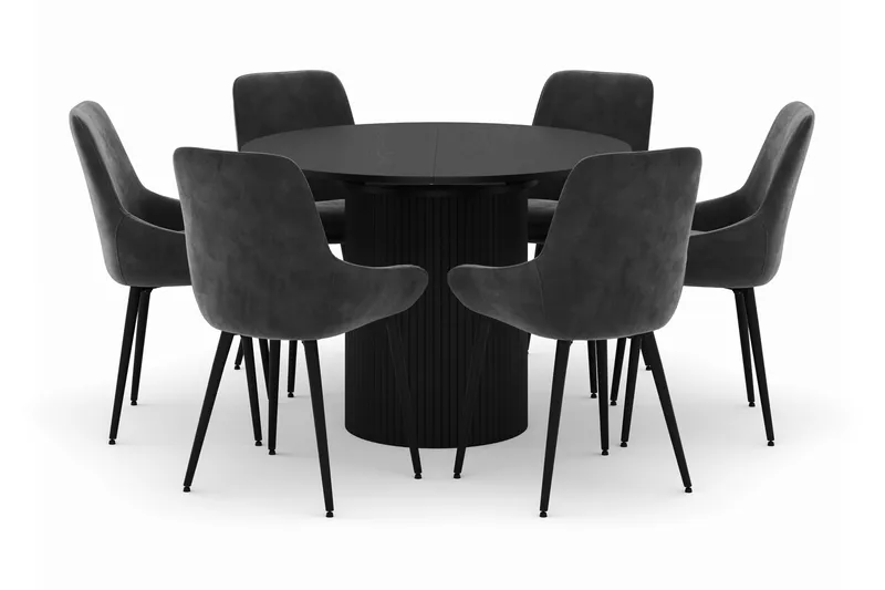 Kopparbo Rund Matgrupp 106-156cm med 6 Alsarp Matstolar - Svart - Möbler - Bord & matgrupper - Matgrupper
