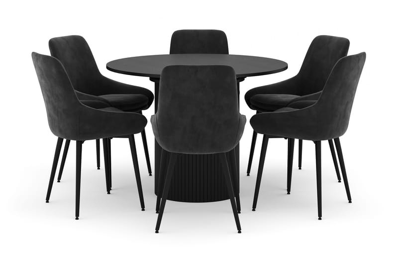 Kopparbo Rund Matgrupp 106-156cm med 6 Alsarp Matstolar, Svart