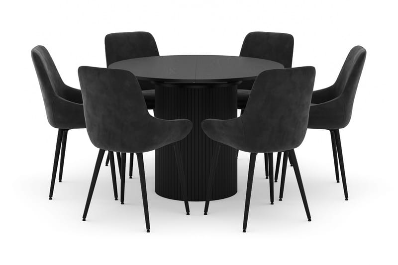 Kopparbo Rund Matgrupp 106-156cm med 6 Alsarp Matstolar - Svart - Möbler - Bord & matgrupper - Matgrupper
