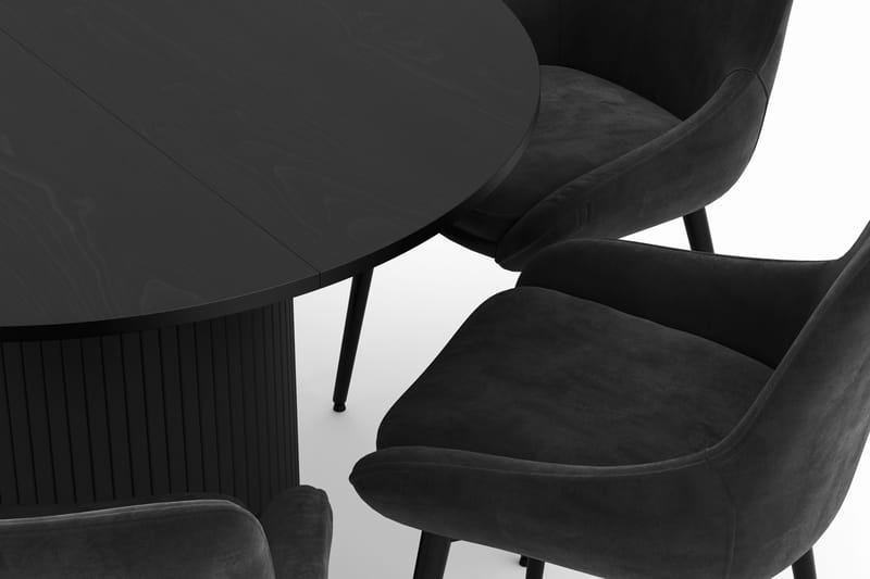 Kopparbo Rund Matgrupp 106-156cm med 6 Alsarp Matstolar - Svart - Möbler - Bord & matgrupper - Matgrupper