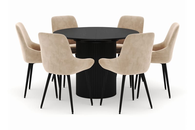 Kopparbo Rund Matgrupp 106-156cm med 6 Alsarp Matstolar - Svart - Möbler - Bord & matgrupper - Matgrupper