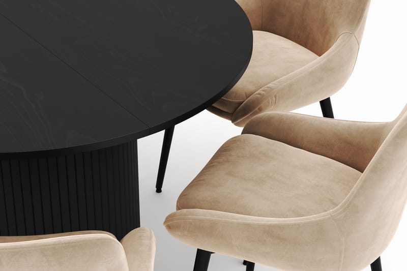 Kopparbo Rund Matgrupp 106-156cm med 6 Alsarp Matstolar - Svart - Möbler - Bord & matgrupper - Matgrupper