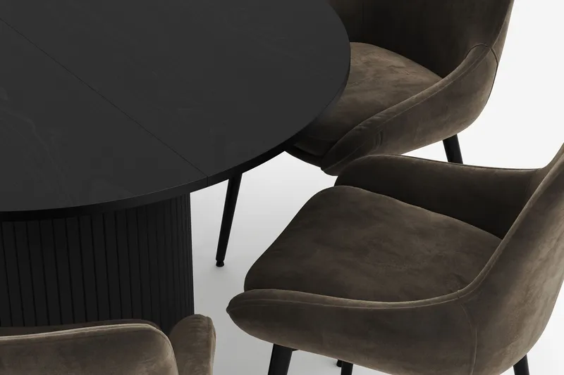 Kopparbo Rund Matgrupp 106-156cm med 6 Alsarp Matstolar - Svart - Möbler - Bord & matgrupper - Matgrupper