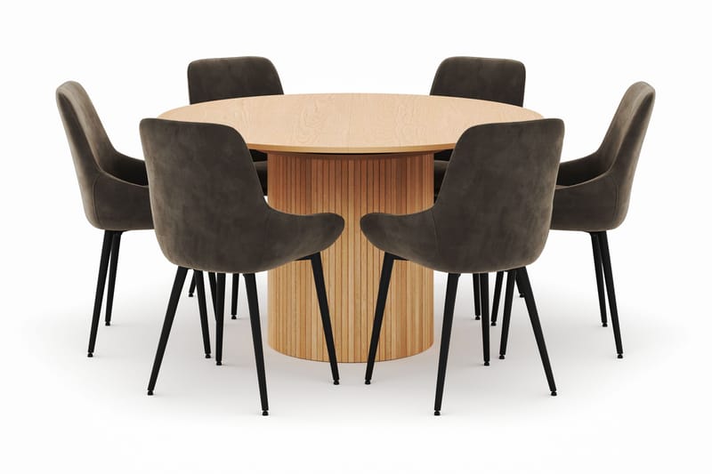 Kopparbo Rund Matgrupp 130-150 cm 6 Alsarp Matstolar - Natural - Möbler - Bord & matgrupper - Matgrupper