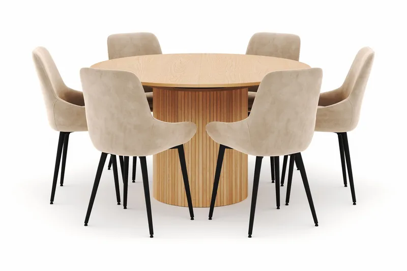 Kopparbo Rund Matgrupp 130-150 cm 6 Alsarp Matstolar - Natural - Möbler - Bord & matgrupper - Matgrupper