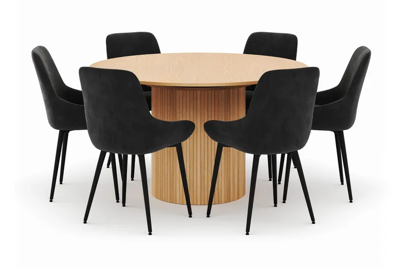 Kopparbo Rund Matgrupp 130-150 cm 6 Alsarp Matstolar - Natural - Möbler - Bord & matgrupper - Matgrupper