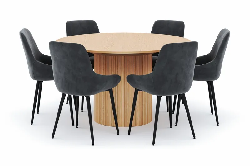 Kopparbo Rund Matgrupp 130-150 cm 6 Alsarp Matstolar - Natural - Möbler - Bord & matgrupper - Matgrupper