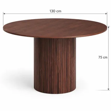 Kopparbo Rund Matgrupp 130 cm – Matbord med 6 Nala Matstolar i Trä med Valnötsutseende - Brun|Beige - Möbler - Bord & matgrupper - Matgrupper