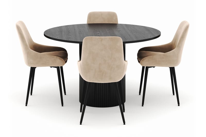 Kopparbo Rund Matgrupp 130 cm 4 Alsarp Matstolar - Svart - Möbler - Bord & matgrupper - Matgrupper