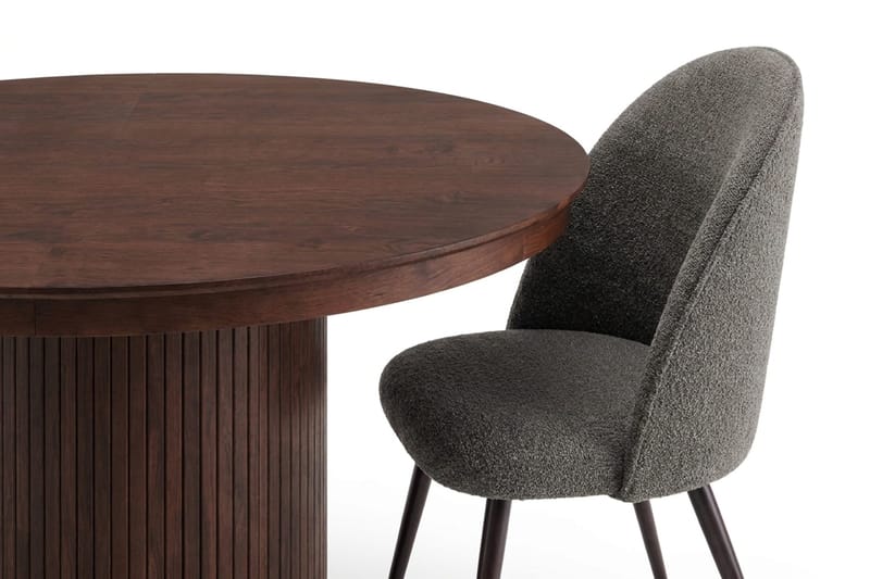 Kopparbo Rund Utdragbar Matgrupp 120-220 cm – Matbord med 4 Nibe Plus Matstolar i Trä med Valnötsutseende - Brun - Möbler - Bord & matgrupper - Matgrupper