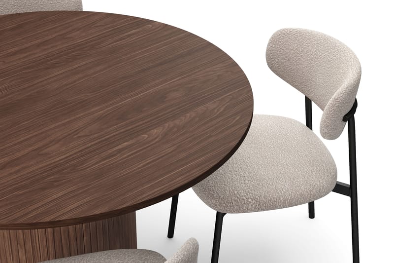 Kopparbo Runt Matbord 120 cm för 6 personer med 4 Lucy Matstolar - Mörkbrun / Greige Bouclé / Metallben Svart - Möbler - Bord & matgrupper - Matgrupper