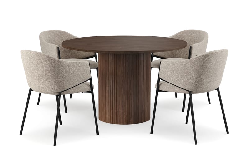 Kopparbo Runt Matbord 120 cm för 6 personer med 4 Filip Matstolar - Mörkbrun / Taupe Bouclé - Möbler - Bord & matgrupper - Matgrupper