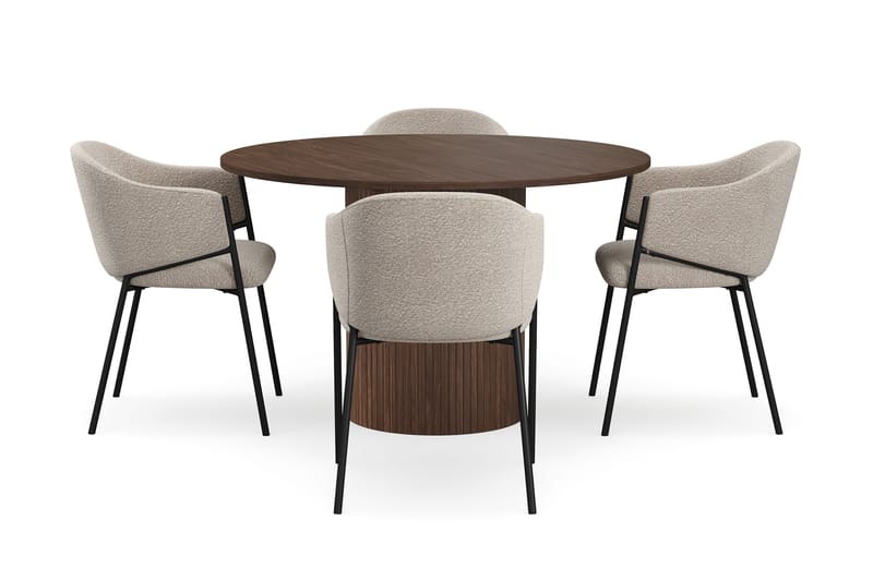 Kopparbo Runt Matbord 120 cm för 6 personer med 4 Filip Matstolar - Mörkbrun / Taupe Bouclé - Möbler - Bord & matgrupper - Matgrupper
