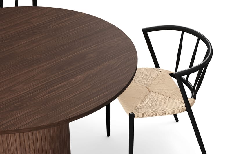 Kopparbo Runt Matbord 120 cm för 6 personer med 4 Winston Matstolar - Mörkbrun / Beige / Metallben Svart - Möbler - Bord & matgrupper - Matgrupper