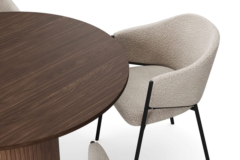 Kopparbo Runt Matbord 120 cm med 4 Filip Matstolar - Mörkbrun / Taupe Bouclé - Möbler - Bord & matgrupper - Matgrupper