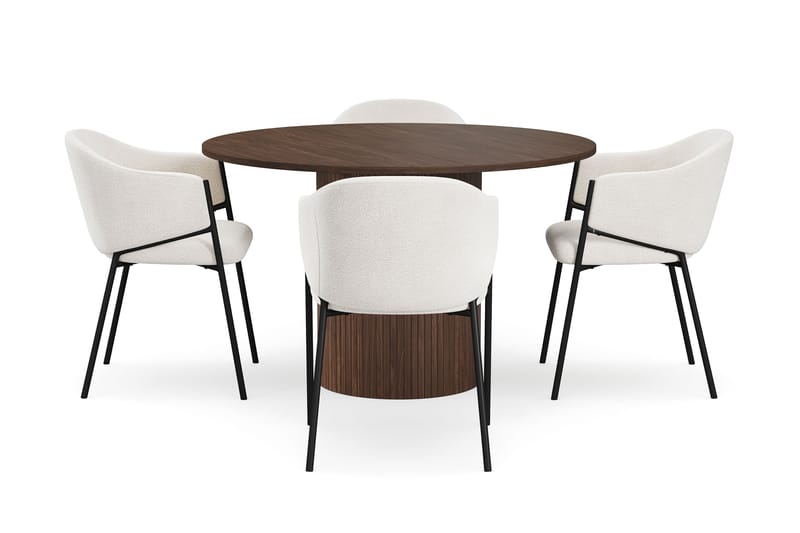 Kopparbo Runt Matbord 120 cm med 4 Filip Matstolar - Mörkbrun / Vit Bouclé - Möbler - Bord & matgrupper - Matgrupper