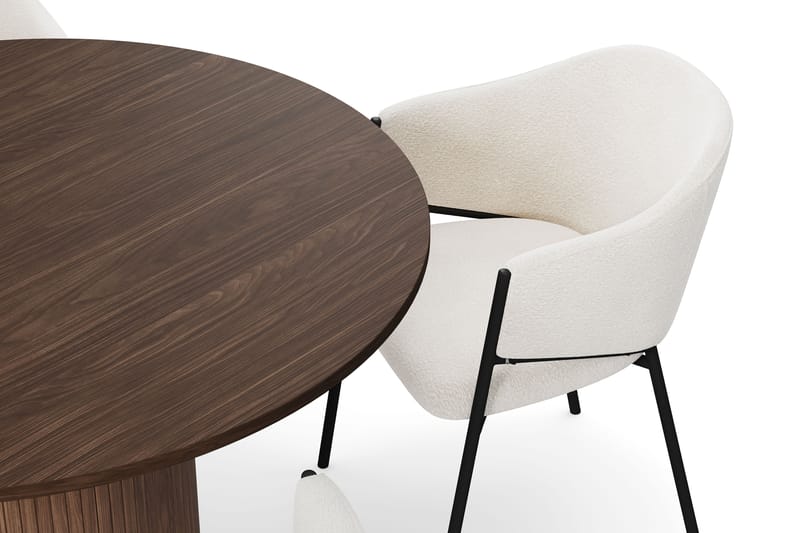 Kopparbo Runt Matbord 120 cm med 4 Filip Matstolar - Mörkbrun / Vit Bouclé - Möbler - Bord & matgrupper - Matgrupper