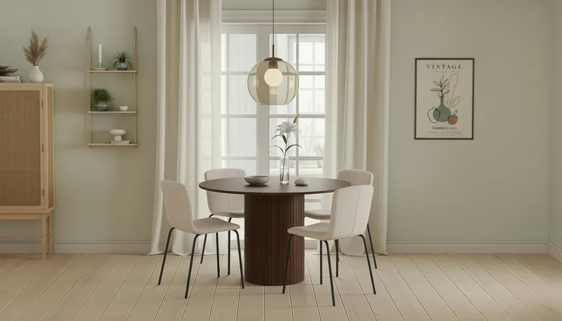 Kopparbo Runt Matbord 120 cm med 4 Katy Matstolar - Mörkbrun / Vit Bouclé / Metallben Svart - Möbler - Bord & matgrupper - Matgrupper