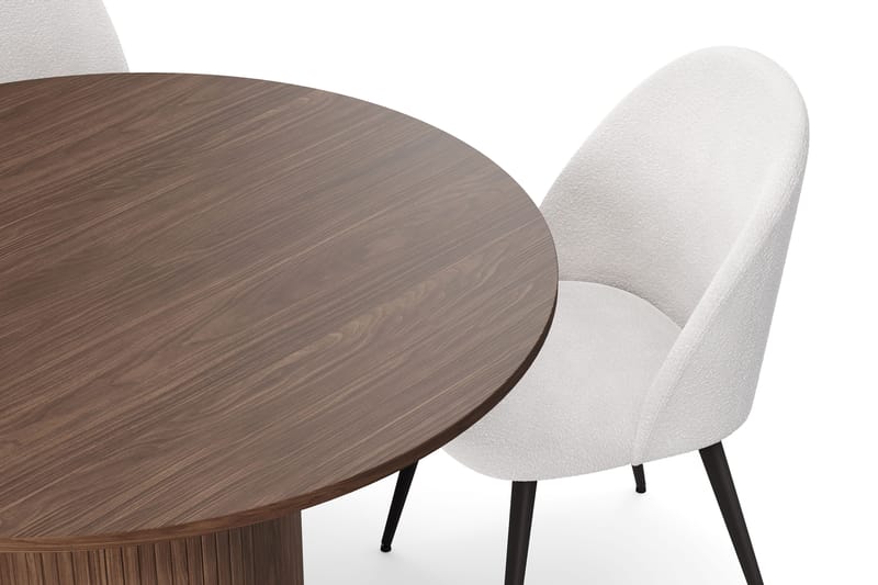 Kopparbo Runt Matbord 120 cm med 4 Nibe Plus Matstolar - Mörkbrun / Vit Bouclé / Metallben Valnöt - Möbler - Bord & matgrupper - Matgrupper