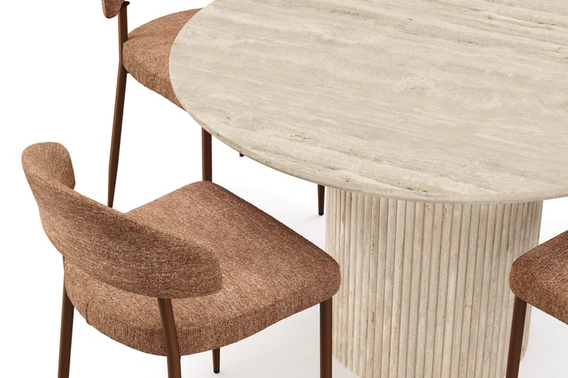 Kopparbo Runt Matbord 120cm Travetin utseende med 4 st Jairam Matstolar - Beige - Möbler - Bord & matgrupper - Matgrupper