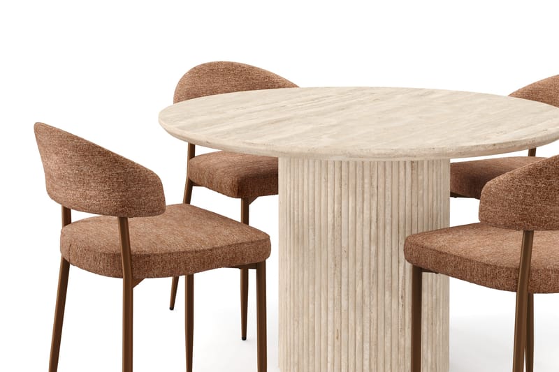Kopparbo Runt Matbord 120cm Travetin utseende med 4 st Jairam Matstolar - Beige - Möbler - Bord & matgrupper - Matgrupper