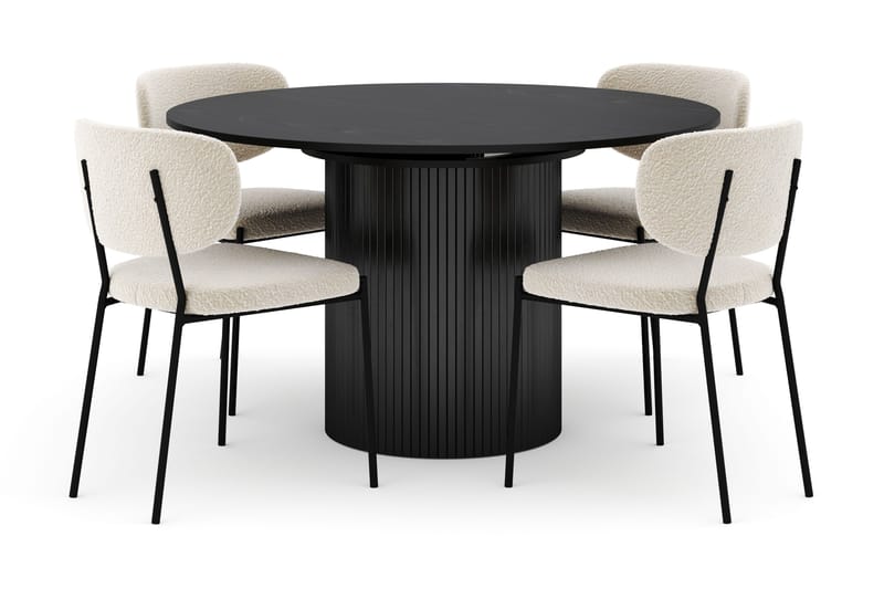 Kopparbo Runt Matbord 130 cm Förlängningsbart med 4 Gemmiano Stolar, Svart