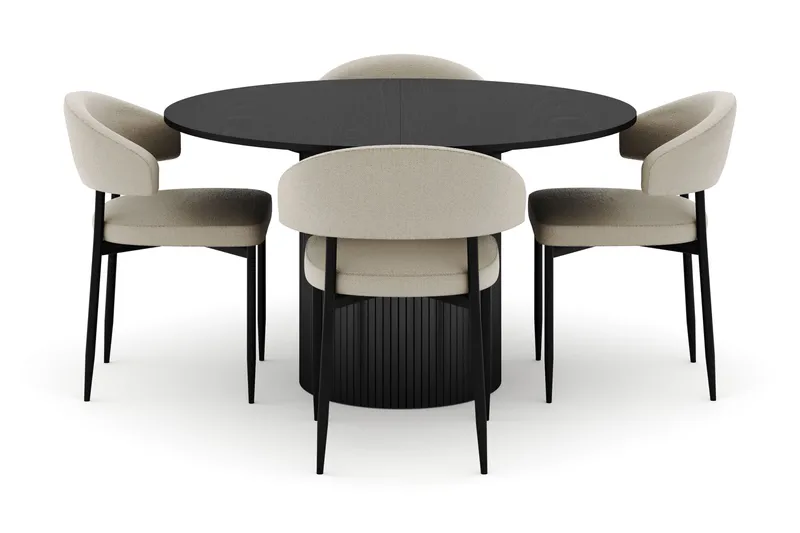 Kopparbo Runt Matbord 130 cm Förlängningsbart med 4 Sawako Stolar - Svart - Möbler - Bord & matgrupper - Matgrupper