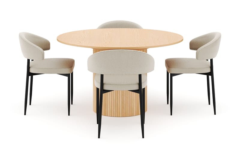 Kopparbo Runt Matbord 130 cm Förlängningsbart med 4 Sawako Stolar - Vit - Möbler - Bord & matgrupper - Matgrupper