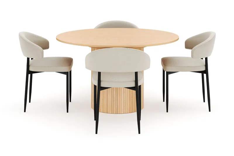 Kopparbo Runt Matbord 130 cm Förlängningsbart med 4 Sawako Stolar - Vit - Möbler - Bord & matgrupper - Matgrupper