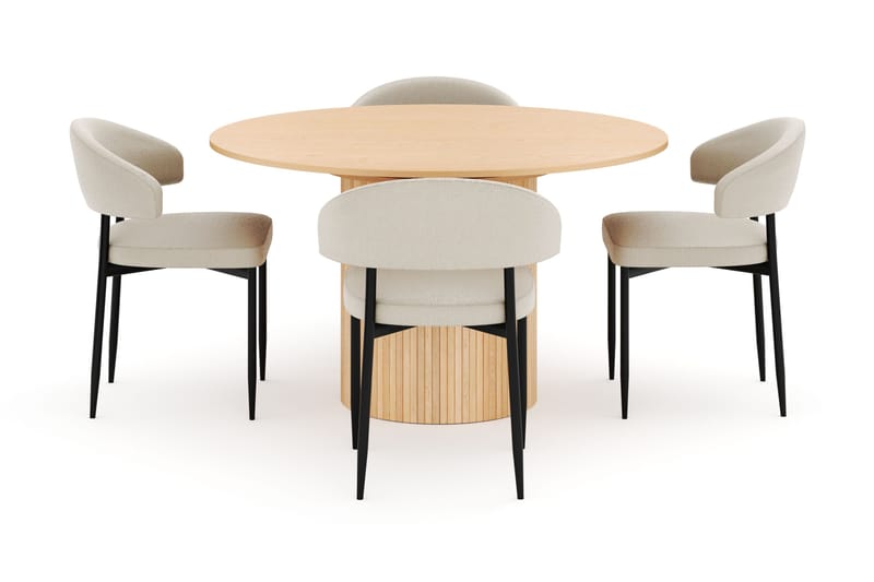 Kopparbo Runt Matbord 130 cm Förlängningsbart med 4 Sawako Stolar - Vit - Möbler - Bord & matgrupper - Matgrupper