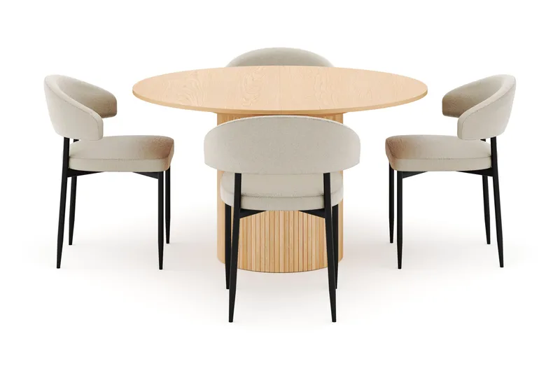 Kopparbo Runt Matbord 130 cm Förlängningsbart med 4 Sawako Stolar - Vit - Möbler - Bord & matgrupper - Matgrupper