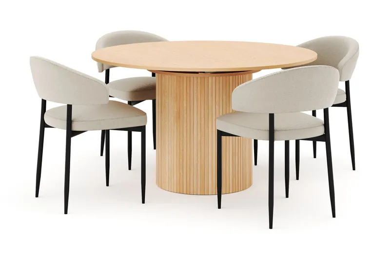 Kopparbo Runt Matbord 130 cm Förlängningsbart med 4 Sawako Stolar - Vit - Möbler - Bord & matgrupper - Matgrupper