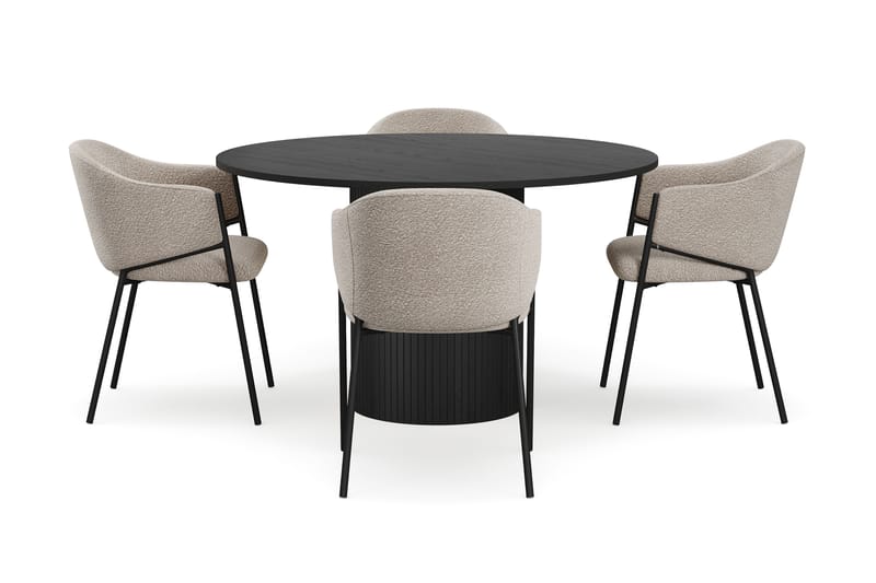 Kopparbo Runt Matbord 130 cm med 4 Filip Matstolar - Svart trä / Taupe Bouclé - Möbler - Bord & matgrupper - Matgrupper