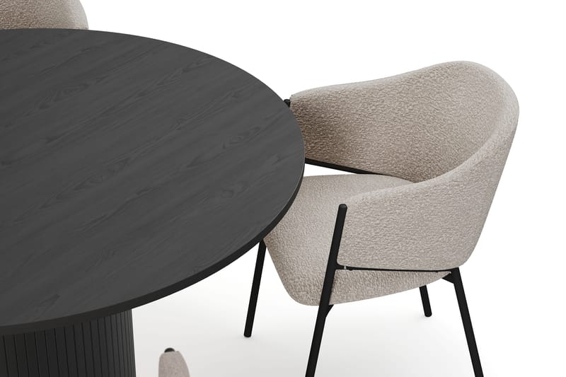Kopparbo Runt Matbord 130 cm med 4 Filip Matstolar - Svart trä / Taupe Bouclé - Möbler - Bord & matgrupper - Matgrupper